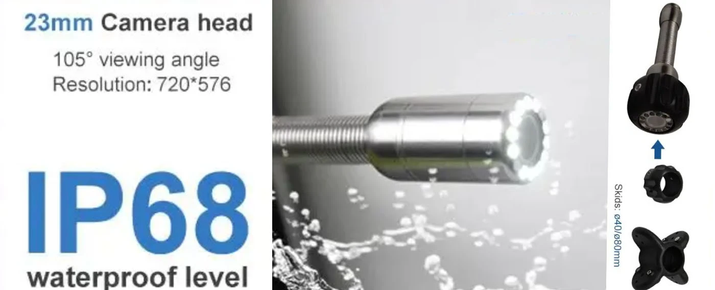 pc series 9'' hd 23mm sewer inspection camera clear pipeline endoscope