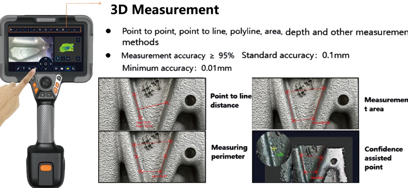 de series 360° articulation ultra hd touch screen 7'' elite motor driven 3d measurement borescope