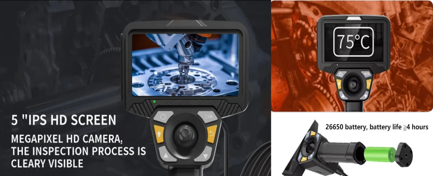 bi series 360° articulation 1080p hd joystick control 5'' intuitive borescope