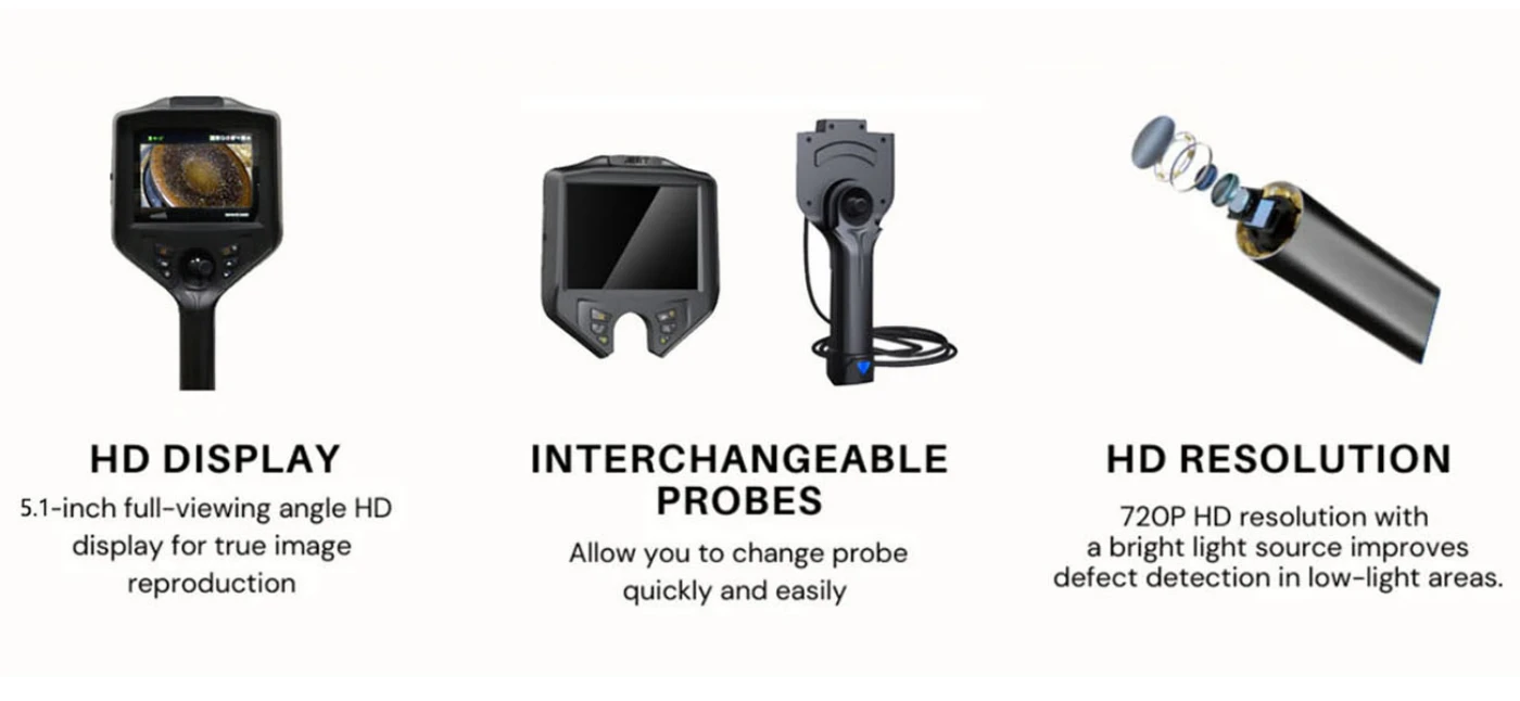 bp series 360° articulation 1080p hd joystick control 5.1'' pro borescope