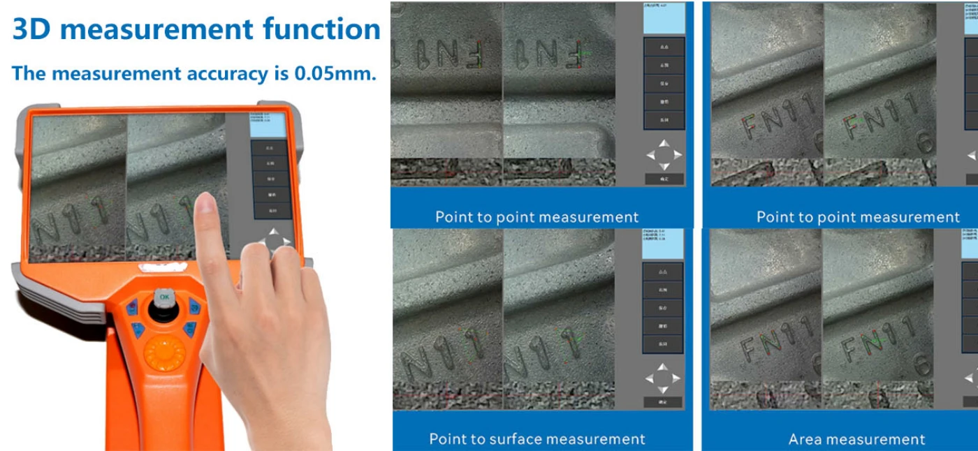 da series 360° articulation ultra hd touch screen 7'' acute motor driven 3d measurement borescope