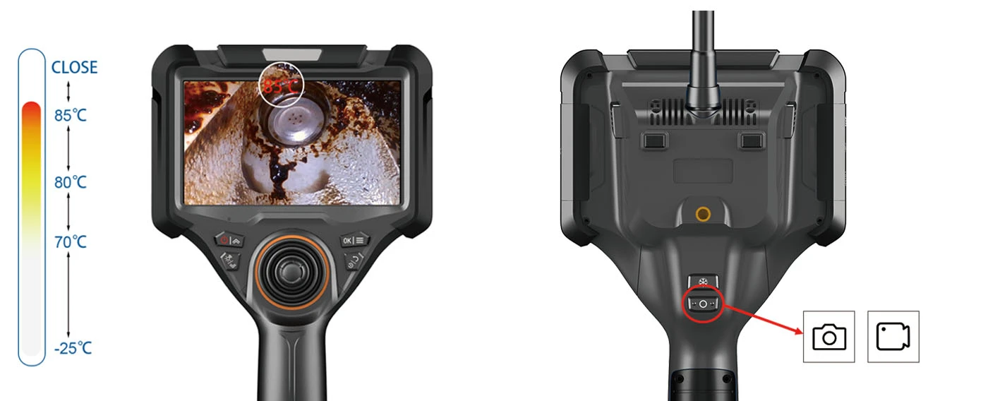 bm series 360° articulation 1080p hd joystick control 5'' multifunctional borescope