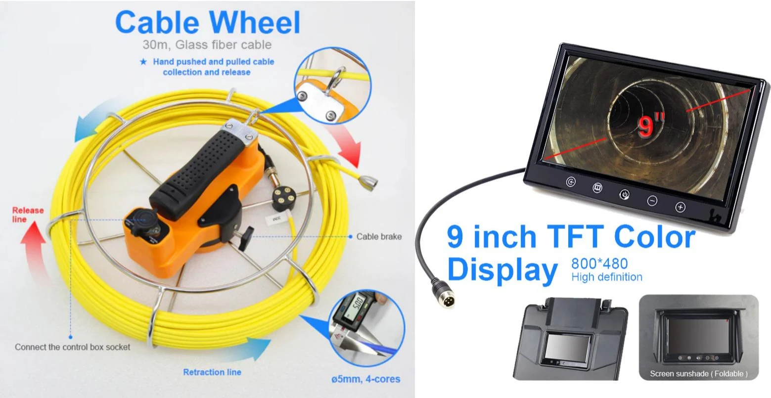 ps series 9'' hd 14mm sewer inspection camera slim pipeline endoscope