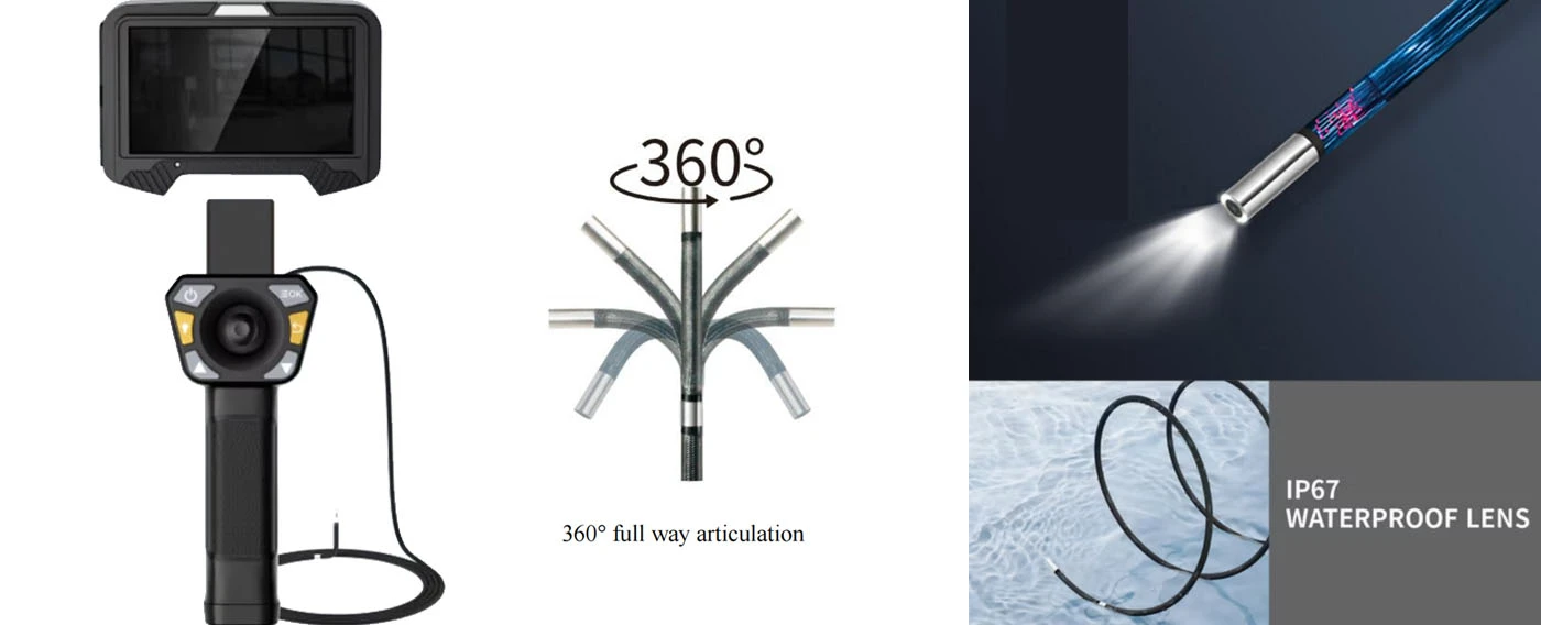 bi series 360° articulation 1080p hd joystick control 5'' intuitive borescope