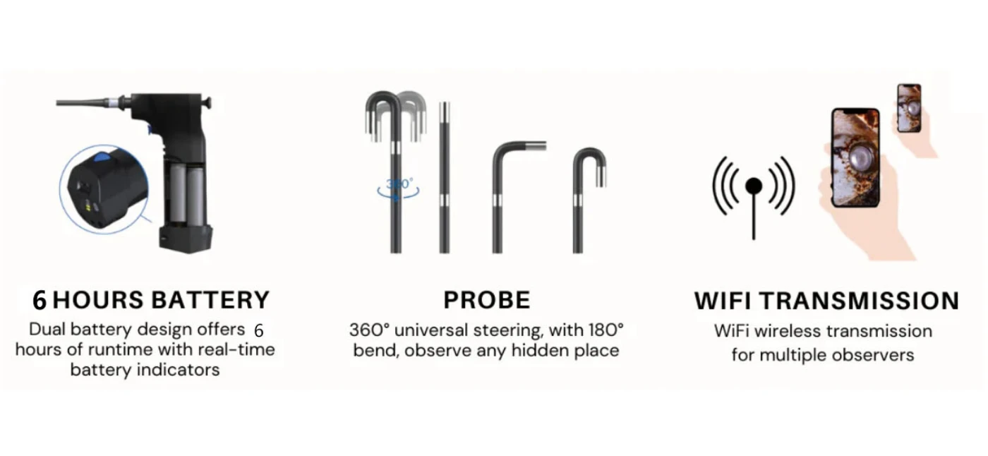 bm series 360° articulation 1080p hd joystick control 5'' multifunctional borescope