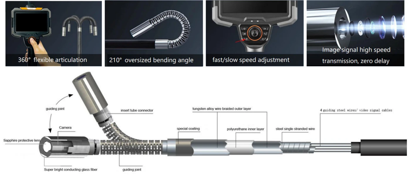 md series 360° articulation 1080p touch screen 5.7'' dynamic motor driven hd borescope