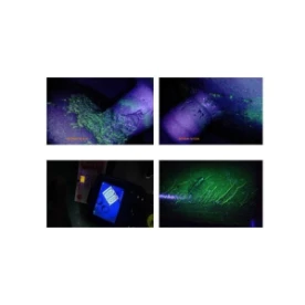 Four-grid composite image showing real NDT inspection cases: pipe weld corrosion, casting surface cracks, handheld borescope operation display and linear fatigue crack fluorescent indication
