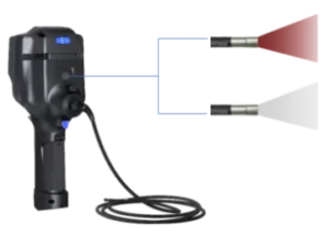 Handheld infrared inspection borescope with dual‑mode infrared and white‑light illumination probe