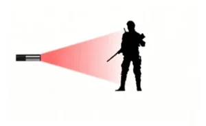 Schematic diagram showing infrared illuminator beam projecting toward operator silhouette