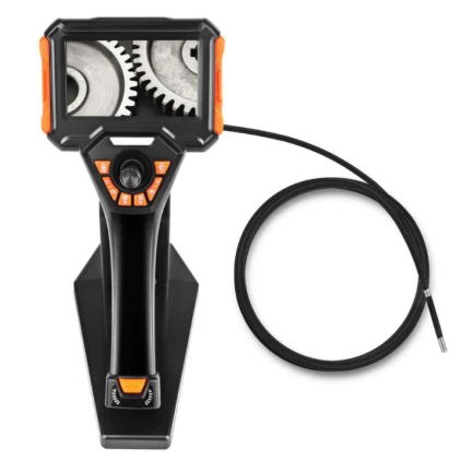 Handheld industrial video borescope with display screen and flexible probe cable
